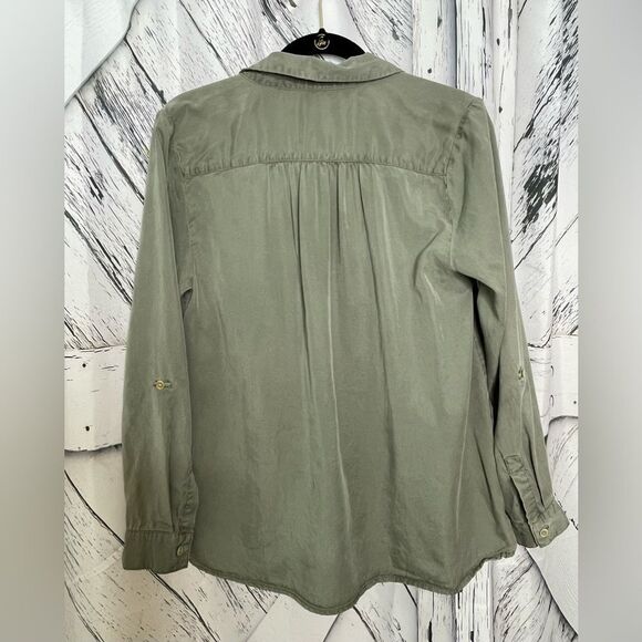 Harper Army Green Button Down Shirt Tie Front M - Picture 5 of 10